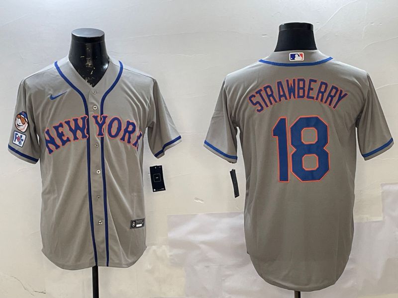 Men New York Mets #18 Strawberry Grey Game 2025 Nike MLB Jersey style 2